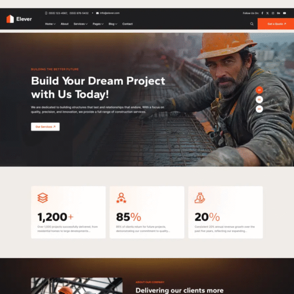 Elever – Construction, Architecture & Real Estate Business Website